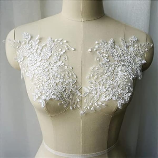 LLRYN 2 stks Witte bloemen rose kant stof kwast geborduurde bruiloft applicaties naai patch for avondjurk Diy Decoratie